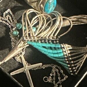 3 piece turquoise bundle 1 hang down cross pendant, 1 bracelet 1 ring